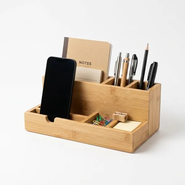 Main product photo: Bamboo Desk Organizer for home organizers and home decor from Sesoris