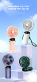 USB Rechargeable Handheld Mini Fan – Foldable Portable Neck Hanging Design, 5 Speeds, Phone Stand, and Display Screen