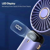 USB Rechargeable Handheld Mini Fan – Foldable Portable Neck Hanging Design, 5 Speeds, Phone Stand, and Display Screen