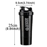 3-Layer Shaker Protein Bottle – Plastic Mixing Cup for Protein Powder and Water, Perfect for Bodybuilding and Exercise