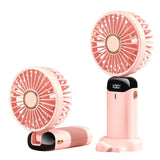 USB Rechargeable Handheld Mini Fan – Foldable Portable Neck Hanging Design, 5 Speeds, Phone Stand, and Display Screen