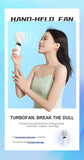 USB Rechargeable Handheld Mini Fan – Foldable Portable Neck Hanging Design, 5 Speeds, Phone Stand, and Display Screen