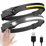 Induction COB LED Headlamp – USB Rechargeable Head Torch with Built-in Battery, 5 Lighting Modes, and Motion Sensor