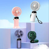 USB Rechargeable Handheld Mini Fan – Foldable Portable Neck Hanging Design, 5 Speeds, Phone Stand, and Display Screen