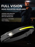 Induction COB LED Headlamp – USB Rechargeable Head Torch with Built-in Battery, 5 Lighting Modes, and Motion Sensor