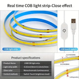 LED COB Light Strip with Touch Dimmer – Flexible USB-Powered 5V Tape for DIY Indoor Lighting, TV Backlight, Mirror, and Wall Decor