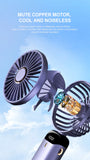 USB Rechargeable Handheld Mini Fan – Foldable Portable Neck Hanging Design, 5 Speeds, Phone Stand, and Display Screen