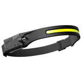 Induction COB LED Headlamp – USB Rechargeable Head Torch with Built-in Battery, 5 Lighting Modes, and Motion Sensor