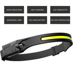 Induction COB LED Headlamp – USB Rechargeable Head Torch with Built-in Battery, 5 Lighting Modes, and Motion Sensor