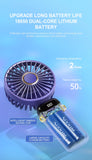 USB Rechargeable Handheld Mini Fan – Foldable Portable Neck Hanging Design, 5 Speeds, Phone Stand, and Display Screen